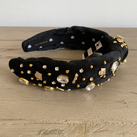 Lele Sadoughi Graduation Jet Velvet Embellished Headband - Picture 3 of 12